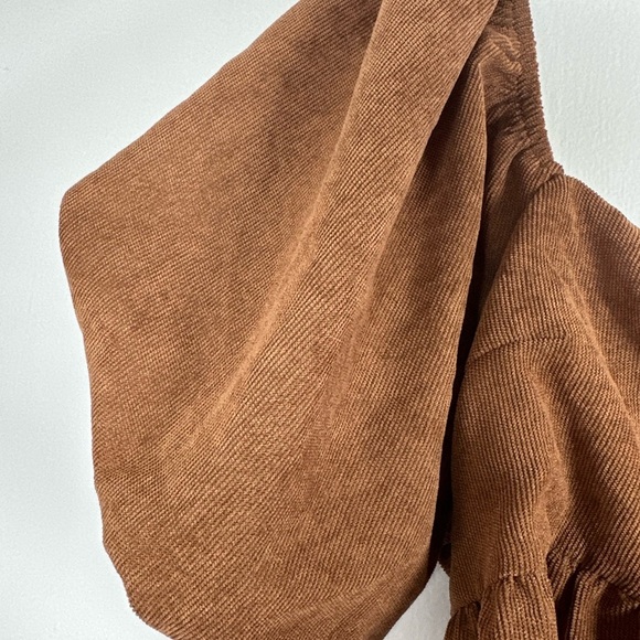 Blue Rain Women's Cassie Bow Back Corduroy Puff Sleeve Mini Brown Dress, Size L - Picture 6 of 12